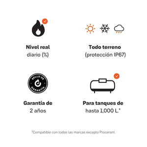 SensiGas | Dúo de Medidor Inalámbrico y App para Tanque Estacionario de Gas LP de hasta 1,000 Litros