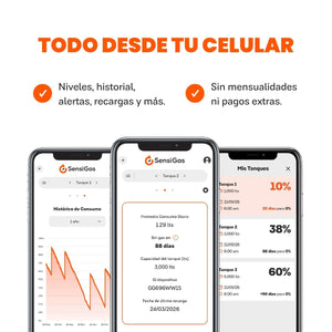 SensiGas | Dúo de Medidor Inalámbrico y App para Tanque Estacionario de Gas LP de hasta 1,000 Litros