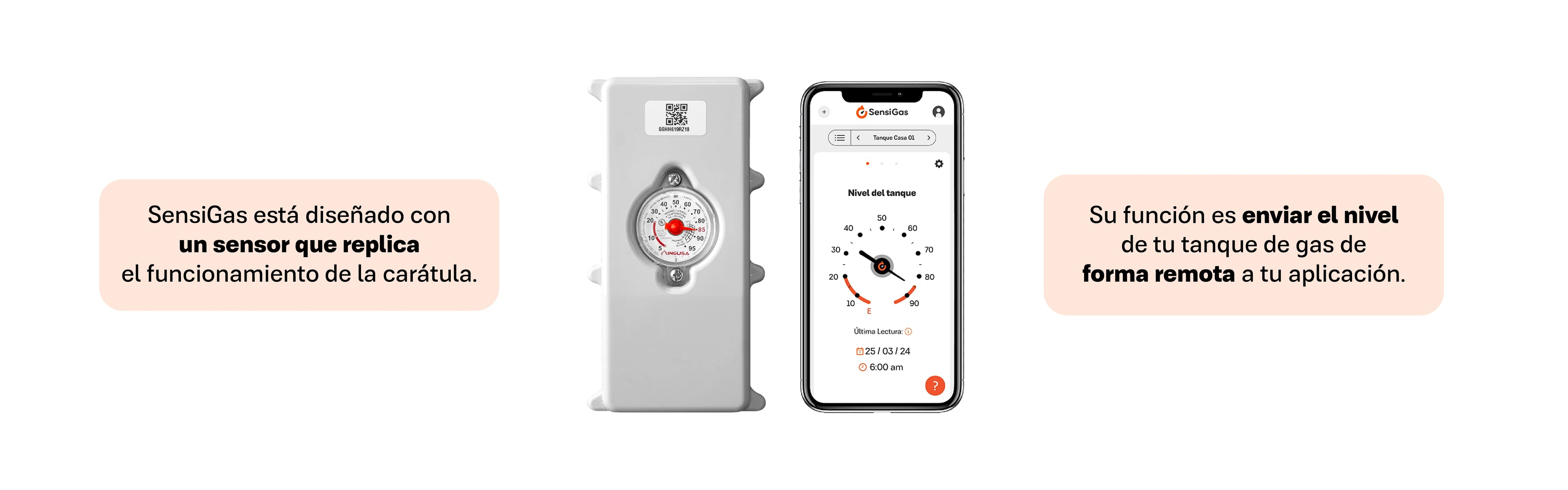 SensiGas está diseñado con un sensor que replica el funcionamiento de la carátula y envía el nivel de gas de tu tanque de forma remota a tu aplicación.